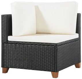 4 pcs conjunto lounge de jardim c/ almofadões vime PE preto