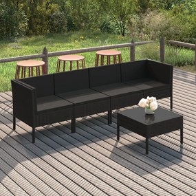 vidaXL 5 pcs conjunto lounge de jardim c/ almofadões vime PE preto