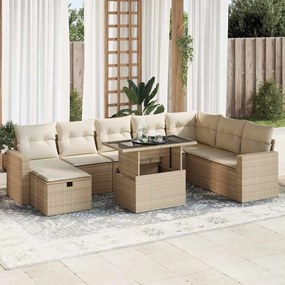 vidaXL 9 pcs conjunto de sofás p/ jardim com almofadões vime PE bege