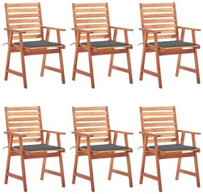 vidaXL Cadeiras de jantar p/ jardim 6 pcs c/ almofadões acácia maciça