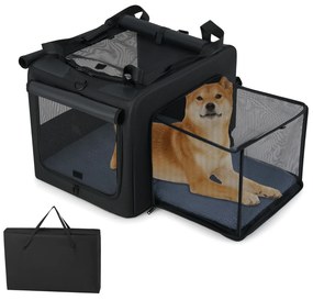 Caixa de transporte dobrável para cães com aberturas e cesta interna de malha para janela - M