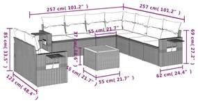 10 pcs conjunto de sofás p/ jardim com almofadões vime PE bege