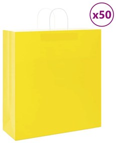 vidaXL Sacos de papel 50 unid com alças amarelo 45x17x48 cm