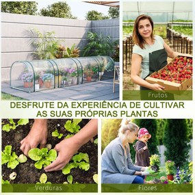 Estufa 395x100x80 cm para Jardim Varanda Estufa Pequena para Cultivo de Plantas com 4 Janelas Estrutura de Aço e PVC Transparente e Verde