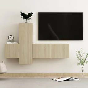 3 pcs conjunto móveis de TV derivados madeira carvalho sonoma