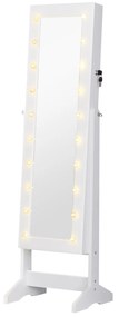 HOMCOM Armário para Joias 20 Luzes de LED Reclinável Fechadura Madeira 40x37x146cm Branco