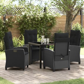 vidaXL Conjunto de Jantar de Jardim em 5 Peças com Almofadas - Rattan Sintético Preto