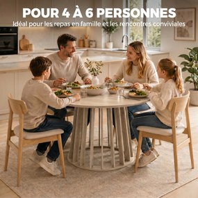Mesa de jantar redonda para 4 a 6 pessoas, Ø 120 x 75 cm (CADEIRAS NÃO INCLUIDAS), mesa de cozinha com base robusta em ripas, madeira natural