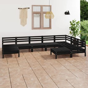 vidaXL 9 pcs conjunto lounge de jardim pinho maciço preto