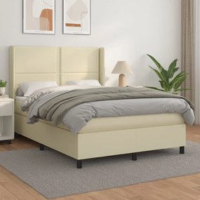 vidaXL Cama com molas/colchão 140x200 cm couro artificial cor creme