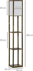 Candeeiro de Pé de Madeira com 3 Prateleiras para Lâmpada E27 Potência Máx. 40W 26x26x160 cm Castanho Rústico