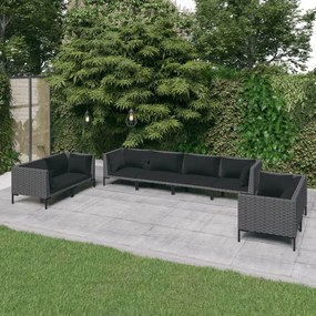 vidaXL 8 pcs conj. lounge jardim c/ almofadões vime PE cinzento-escuro
