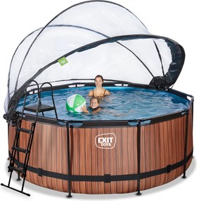 Piscina Redonda Wood de 360 x 122 cm com bomba de filtro de areia e cobertura - castanha
