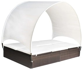 vidaXL Espreguiçadeira dupla com toldo vime PE castanho