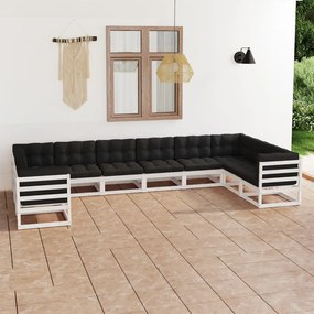 vidaXL 10 pcs conj. lounge de jardim c/ almofadões pinho maciço branco