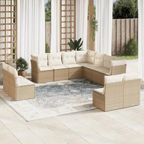 11 pcs conjunto sofás de jardim c/ almofadões vime PE bege