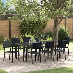 vidaXL Conjunto de Jantar de Jardim com 9 Peças Preto HDPE