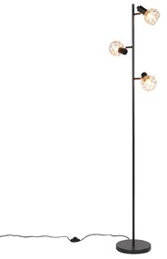 Candeeiro de pé preto com cobre 3-luzes - Mesh Moderno