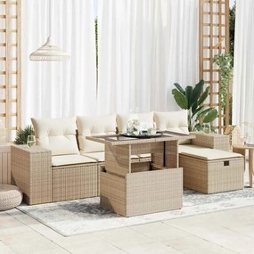 vidaXL 6 pcs conjunto de sofás p/ jardim com almofadões vime PE bege
