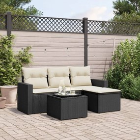 vidaXL 5 pcs conjunto sofás de jardim com almofadões vime PE preto
