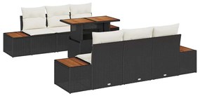 Conjunto de Jantar para Jardim de 7 Peças com Almofadas Preto em Ratta