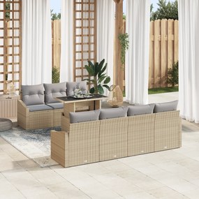 Conjunto de Sofá para Jardim 8 Peças com Almofadas Bege em Poliratan