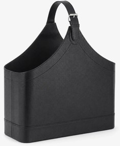 Porta Revistas Efeito Pele Preto 40 x 17 x 45 cm – Organizador Elegante para Escritório e Sala
