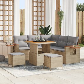 Conjunto de Sofá de Jardim com Almofadas vidaXL 8 Peças Bege Rattan Acácia