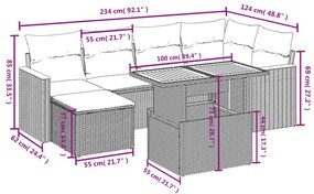 7 pcs conjunto de sofás p/ jardim c/ almofadões vime PE preto