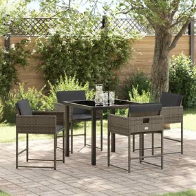 vidaXL Conjunto de Jantar de Jardim de 5 Peças com Almofadas Cinza Rattan Poliéster