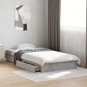 vidaXL Estrutura de cama c/ gavetas derivados de madeira cinza-cimento