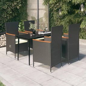 vidaXL 5 pcs conjunto de jantar p/ jardim c/ almofadões preto