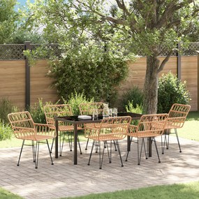 Conjunto de Jantar para Jardim 7 Peças de Vime Poliéster Marrom
