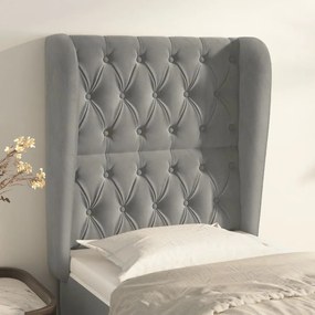 vidaXL Cabeceira de cama c/ abas veludo 83x23x118/128cm cinzento-claro