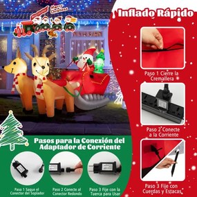 Árvore de Natal insuflável de 220 cm Pai Natal no trenó com 3 caixas de presentes Renas com luzes LED e árvore de Natal Decoração de Natal