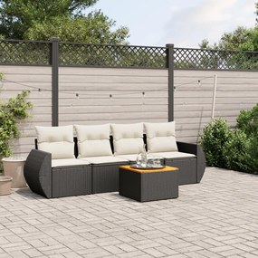 5 pcs conjunto sofás de jardim com almofadões vime PE preto
