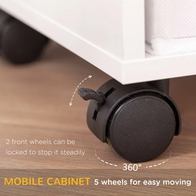 Móvel para Brinquedos com 5 Rodas Organizador de Brinquedos de Madeira com 3 Cubos de Armazenamento e 2 Gavetas de Tecido Removíveis Móvel Infantil 90