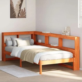 vidaXL Cama com estante sem colchão 90x200cm pinho maciço castanho-mel