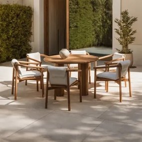 Conjunto De Mesa Redonda Ø120 Cm Em Madeira De Acácia Danara E 6 Cadeiras De Jardim Com Braços Em Madeira De Acácia Elmina Ø120 Cm - Sklum
