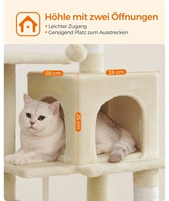 Arranhador para gatos com cama de rede e caverna 45 x 35 x 112 cm Bege