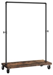 Varão de roupas VASAGLE para quarto, cabideiro resistente, cabideiro industrial com rodízios e prateleira, trilho superior com capacidade para 90 kg, lavanderia, loja de varejo, marrom rústico e preto HSR65BXV1