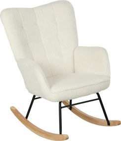 HOMCOM Poltrona de balanço rocking chair revestimento efeito lã bouclê, estrutura em aço 71 x 98 x 101 cm branco | Aosom Portugal