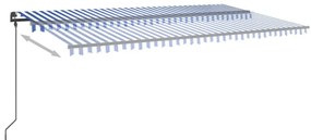 Toldo retrátil automático com postes 6x3 m azul e branco