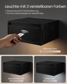 Conjunto de 2 mesas de cabeçeira com luz LED suspensas de parede em 35 x 40 x 18 cm preto