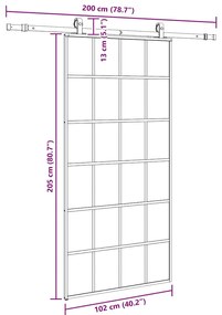 Porta deslizante c/ conj ferragens 102x205cm vidro ESG preto