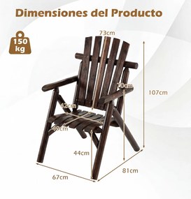 Cadeira de Jardim Individual, 80 x 66 x 107 cm, Encosto Alto, Castanho