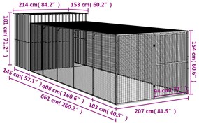 Casota p/ cães c/ parque 214x661x181 cm aço galvaniz. antracite