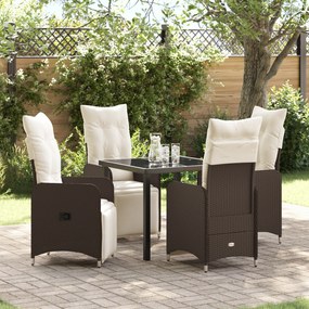 Conjunto de Jantar de Jardim 5 Peças com Almofadas Castanhas de Vime P