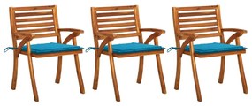 vidaXL Cadeiras de jantar jardim c/ almofadões 3 pcs madeira acácia