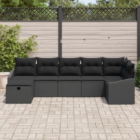 Conjunto de Sofá de Jardim de 7 Peças com Almofadas Preto Vime PE